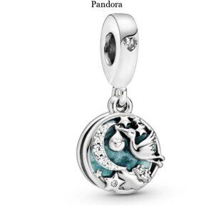 Pandora Stork & Twinkling Stars Enamel Charm Sterling Silver
